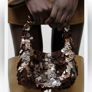 Zara NWT sequin bag brown 6530/410